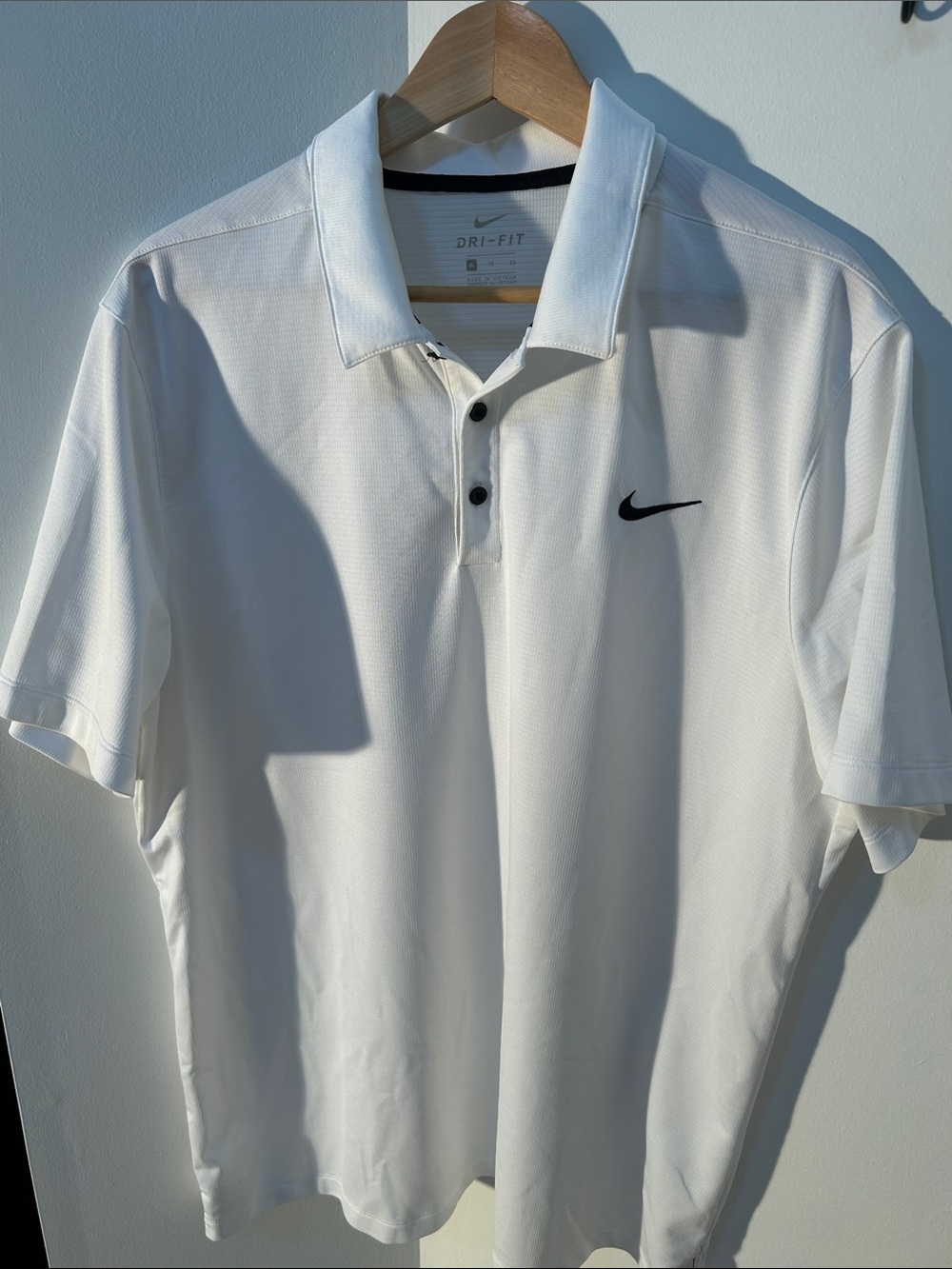Nike White Short Sleeve Polo with Black Swoosh